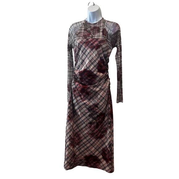 Amur Pink Plaid Sheath Midi Dress SIZE 6 Mesh Work Preppy Ruched Designer $500 - Picture 10 of 13